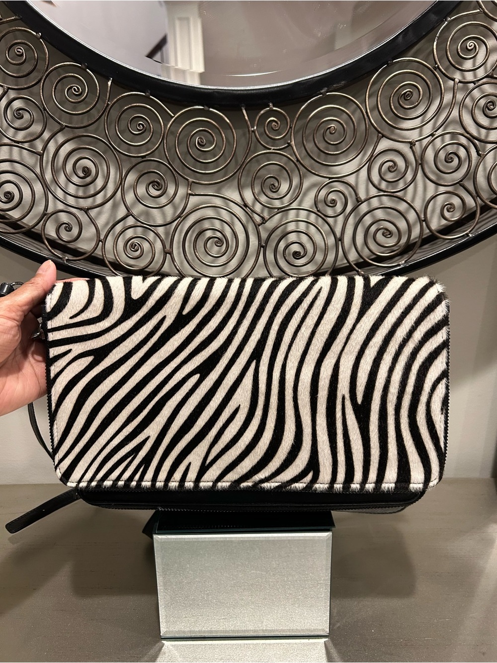 IL DUCA Italy Zebra Calf hair leather Crossbody clutch purse black made in Italy